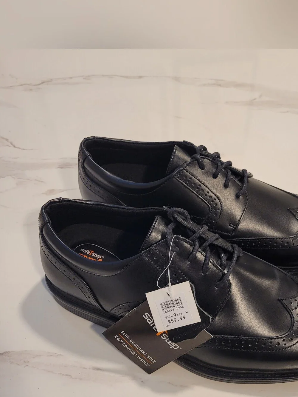 Men's Black Wingtip Slip Resistant Shoes